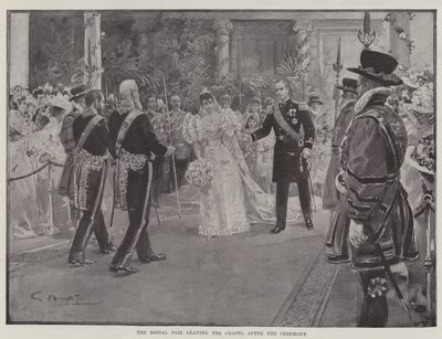 Het bruidspaar verlaat de kapel na de ceremonie door G.S. Amato